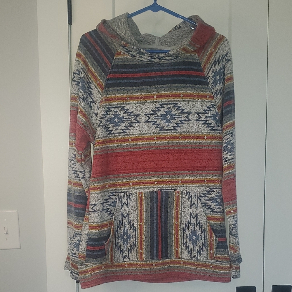 Boho Aztec Patterned Hodded Pullover